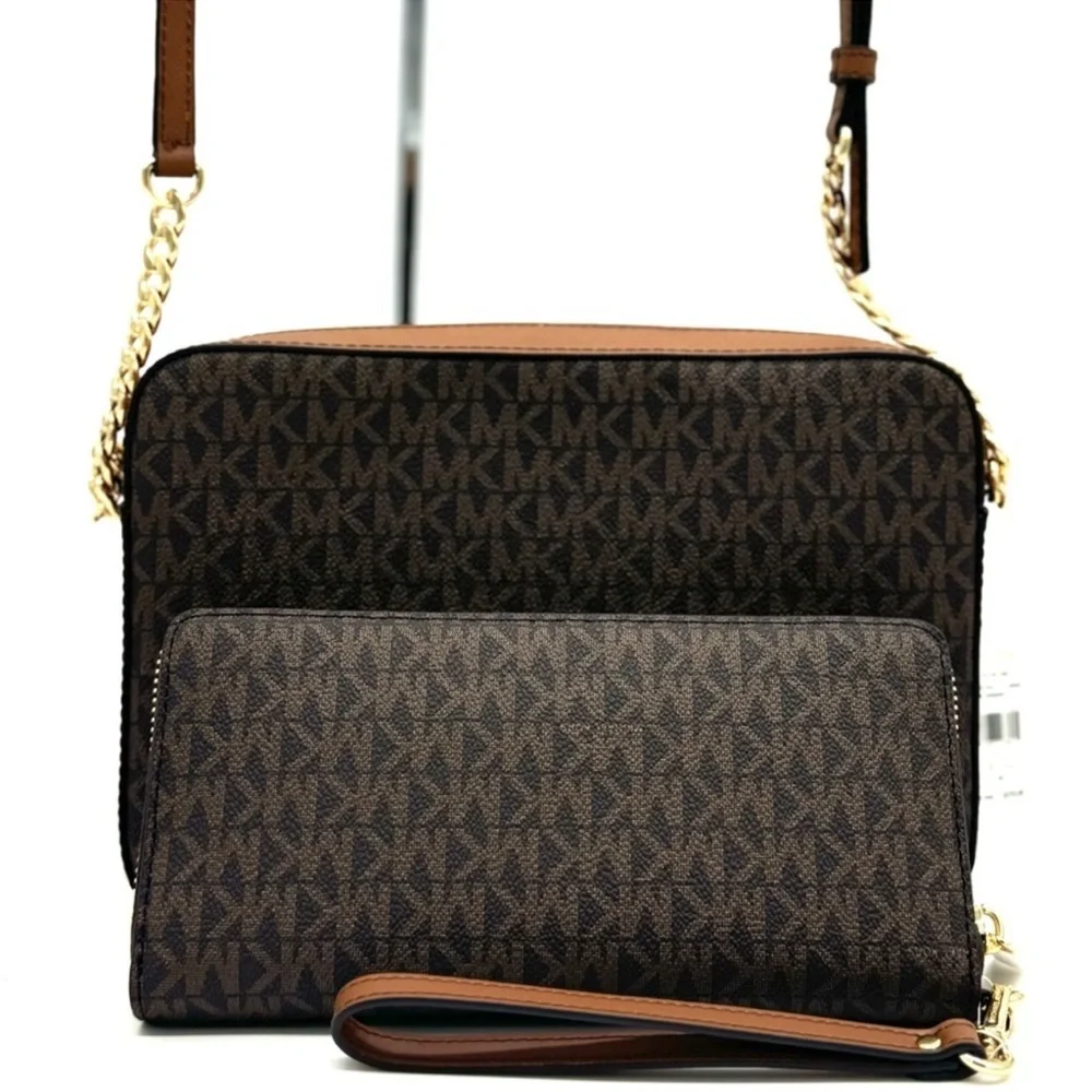 Michael Kors Large EW Crossbody Bag & Large Continental Wallet Brown/Gold